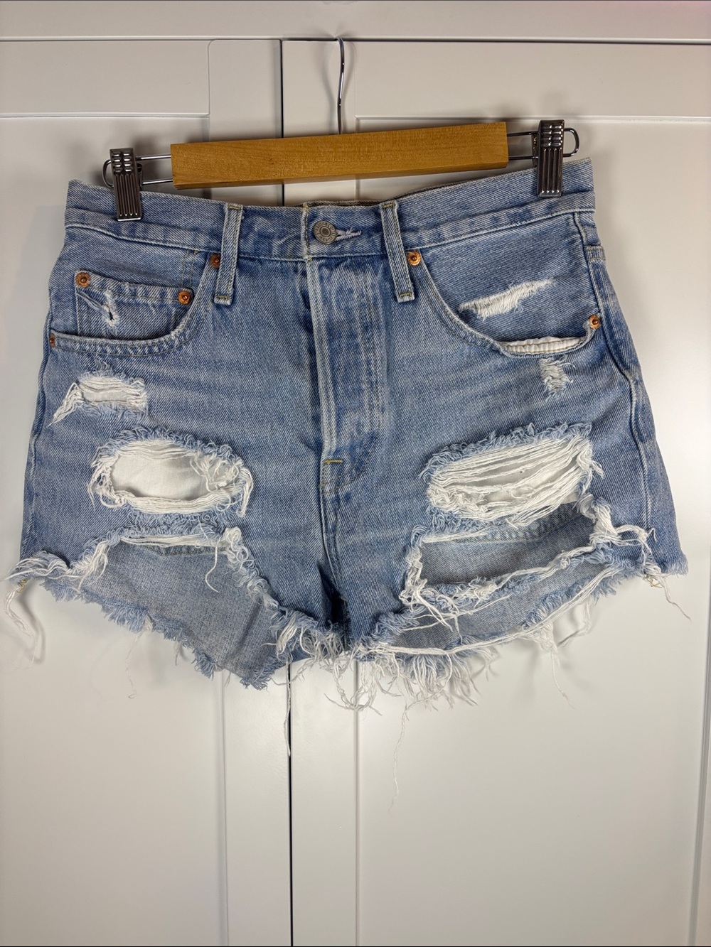 Levi's Light Blue Distressed Denim Cutoff Shorts